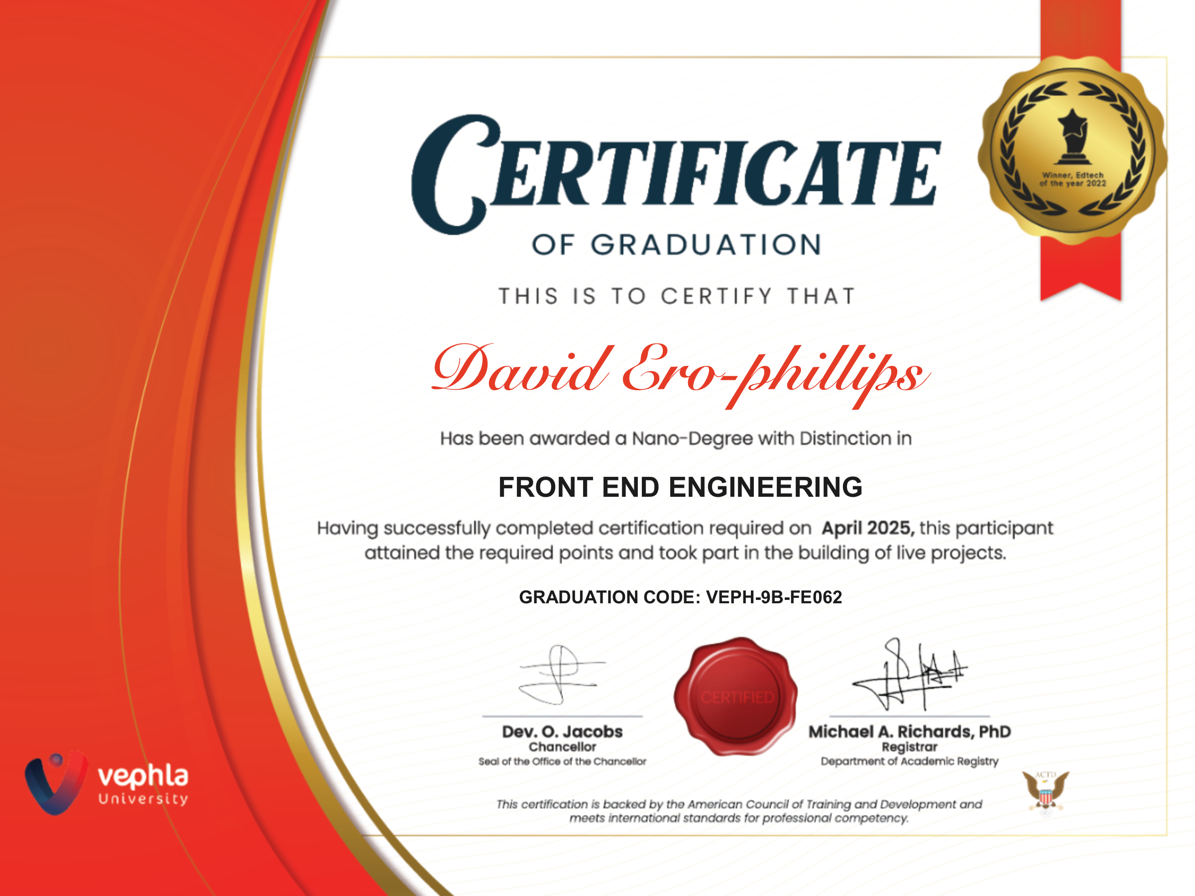vephla certificate
